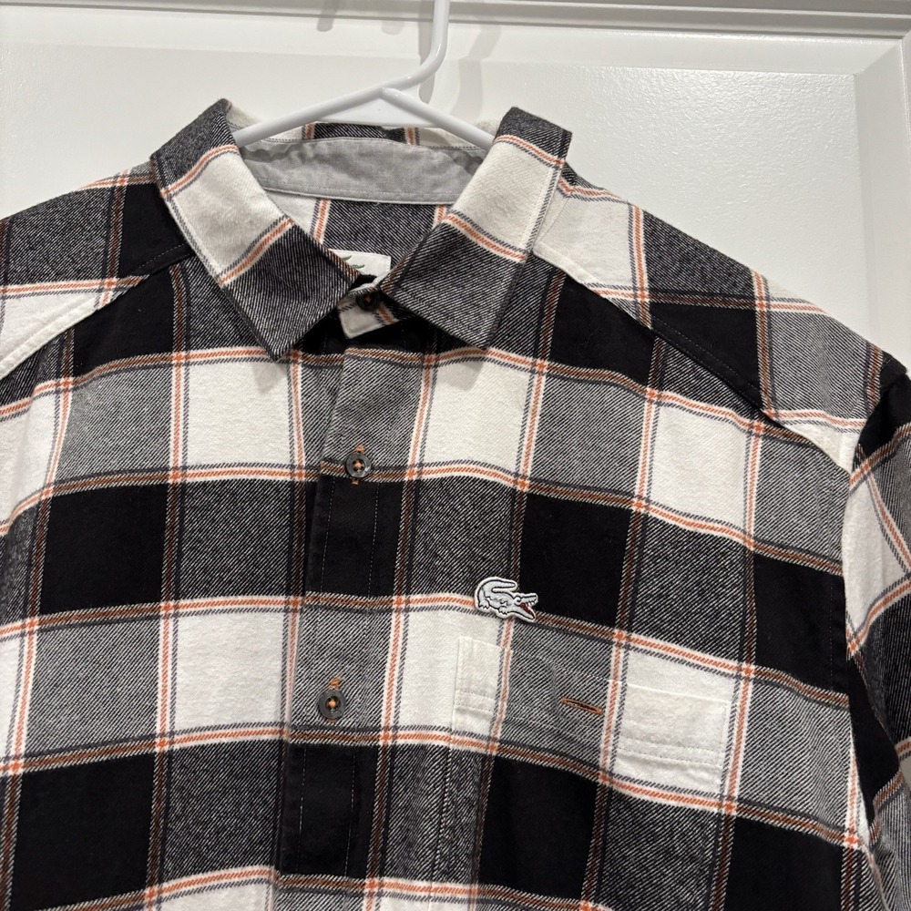 Lacoste Sport Flannel Shirt Men's 42 Black White Plaid Long Sleeve Button Up - Picture 3 of 8